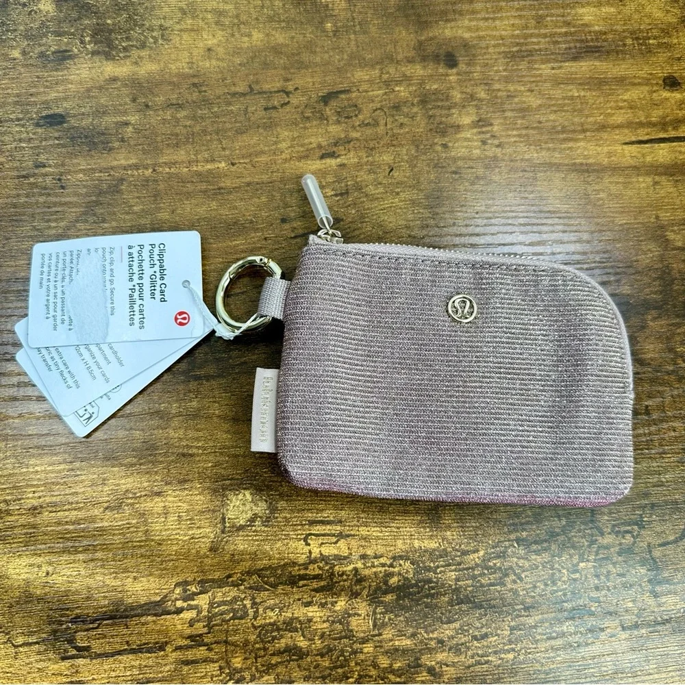 Lululemon Clippable Card Pouch, Glitter In Pink Champagne/Mink/Gold NWT